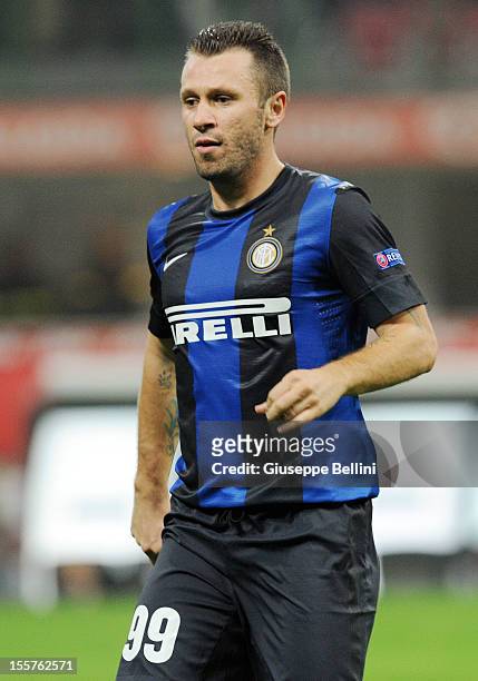 Antonio Cassano of FC Internazionale Milano in action during the UEFA Europa League group H match between FC Internazionale Milano and FK Partizan on...
