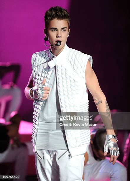 Justin Bieber performs during the 2012 Victoria's Secret Fashion Show at the Lexington Avenue Armory on November 7, 2012 in New York City.