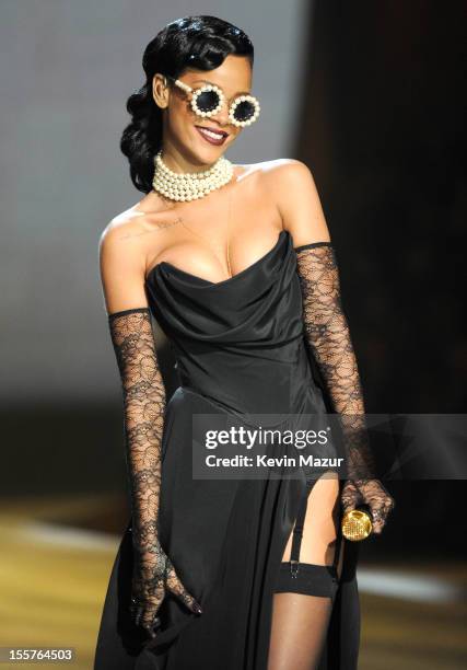 Rihanna performs during the 2012 Victoria's Secret Fashion Show at the Lexington Avenue Armory on November 7, 2012 in New York City.