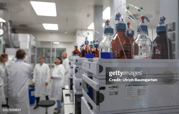 Bettina Stark-Watzinger , Federal Minister for Education and Research, visits the biotechnology company BioNTech SE on July 27, 2023 in Mainz,...