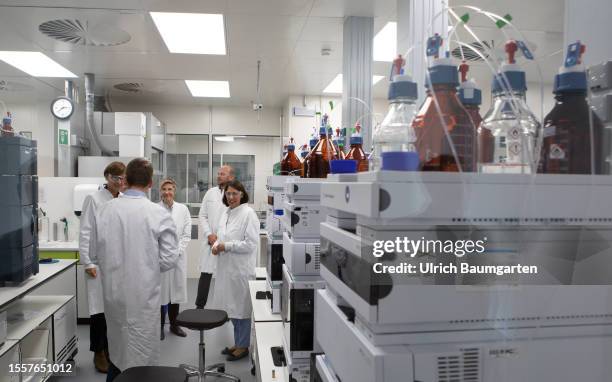 Bettina Stark-Watzinger , Federal Minister for Education and Research, visits the biotechnology company BioNTech SE on July 27, 2023 in Mainz,...