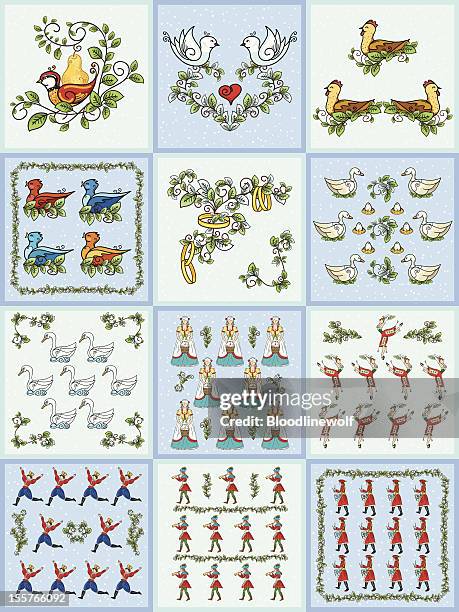 the twelve days of christmas set - the twelve days of christmas stock illustrations