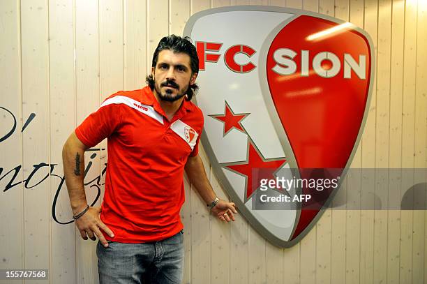 Italian player and captain of the Swiss football club FC Sion Gennaro Gattuso poses during a press conference on November 8, 2012 in Sion. AFP PHOTO...