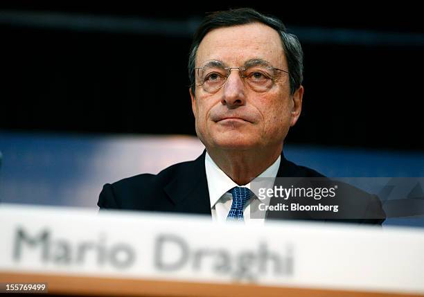 Mario Draghi, president of the European Central Bank , pauses during a news conference at the bank's headquarters in Frankfurt, Germany, on Thursday,...