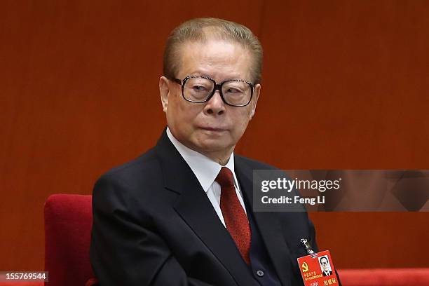 Former Chinese President Jiang Zemin attends the opening session of the 18th Communist Party Congress at the Great Hall of the People on November 8,...