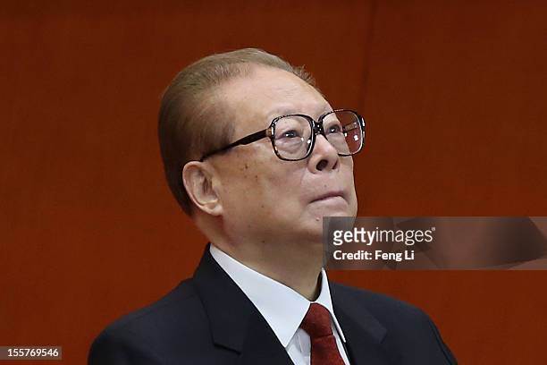 Former Chinese President Jiang Zemin attends the opening session of the 18th Communist Party Congress at the Great Hall of the People on November 8,...