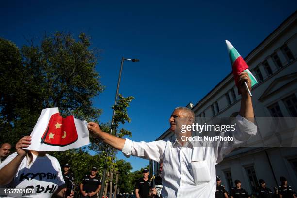Citizens protest against the idea of changing the national holiday in front of the National Assembly of the Republic of Bulgaria in Sofia on 27 July...
