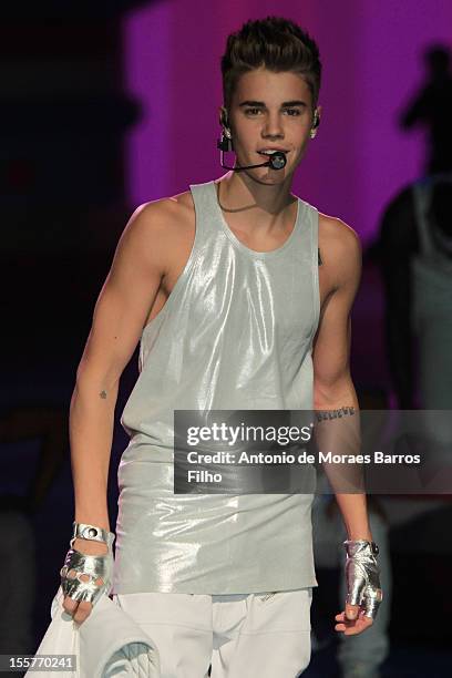 Justin Bieber performs during the 2012 Victoria's Secret Fashion Show at the Lexington Avenue Armory on November 7, 2012 in New York City.