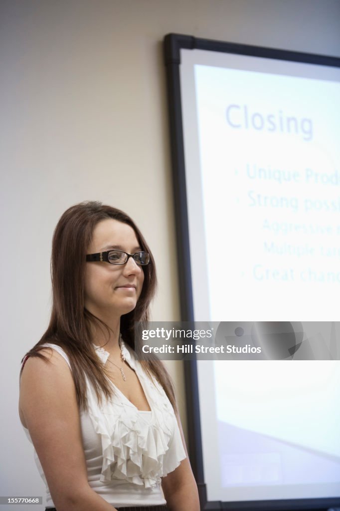 Caucasian businesswoman in meeting