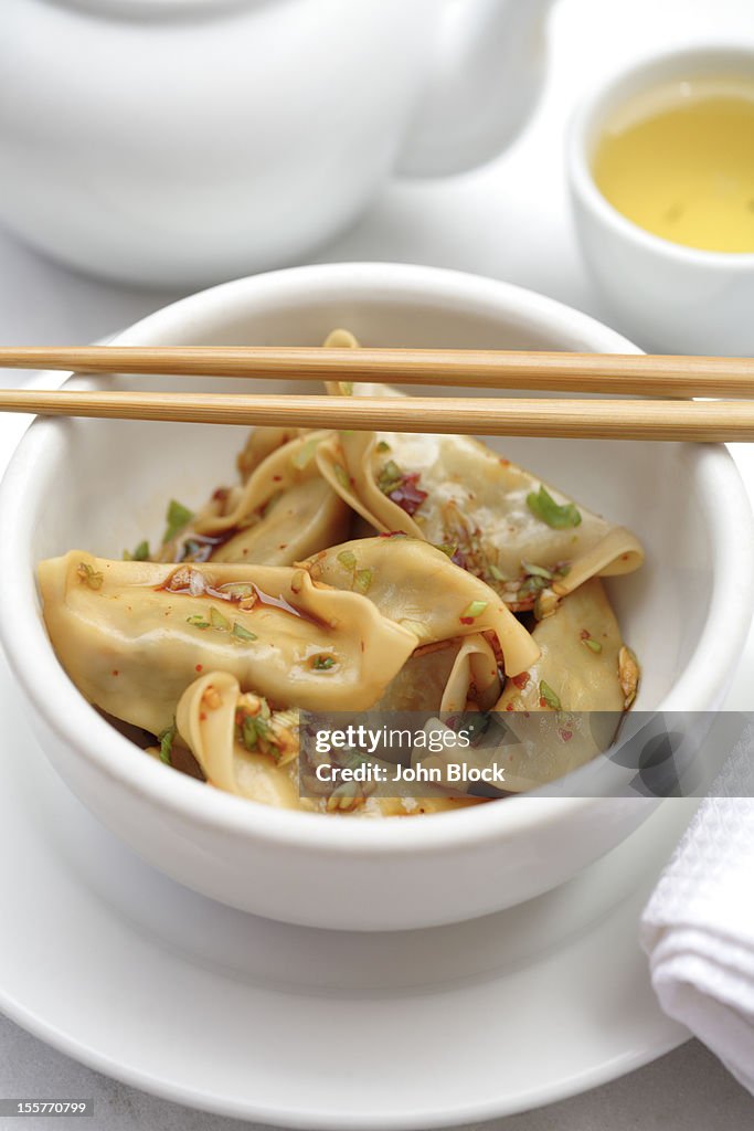 Asian dumplings in bowl