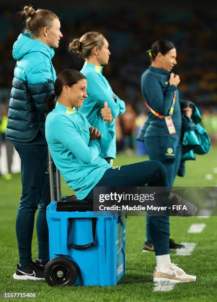 Sam Kerr of Australia looks on prior to the FIFA Women's World Cup Australia & New Zealand 2023 Group B match between Australia and Ireland at...
