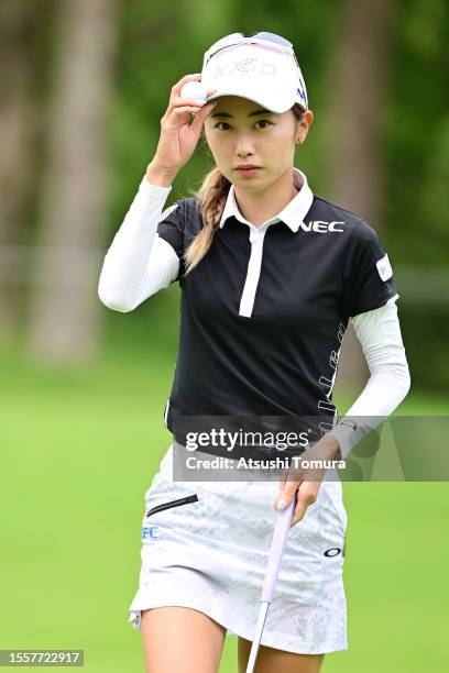 Yuka Yasuda of Japan reacts after making her birdie putt on the 3rd hole during the first round of DAITO KENTAKU eheyanet Ladies at the Queen's Hill...