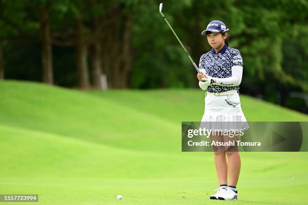 Nana Suganuma of Japan hits her second shot on the 3rd hole during the first round of DAITO KENTAKU eheyanet Ladies at the Queen's Hill Golf Club on...