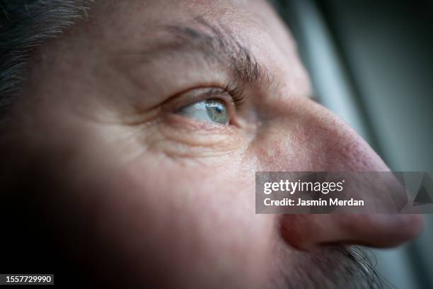 scandinavian man cloe to window - both eyes open looking away bildbanksfoton och bilder