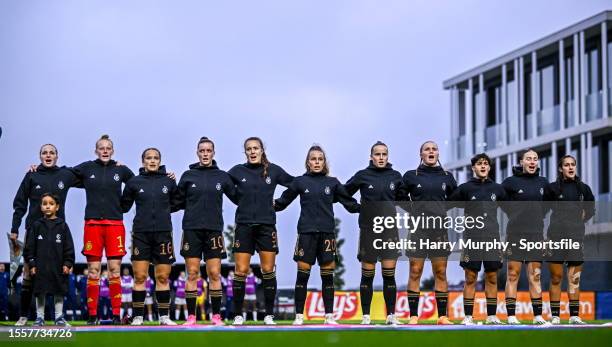 Germany players before the UEFA Women's European Under-19 Championship 2022/23 semi-final match between France and Germany at the RBFA Academy...