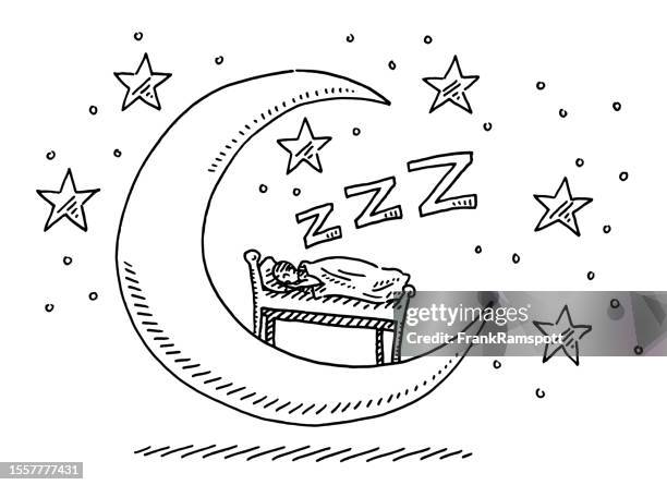 schlafen im bett auf dem mond zeichnung - buchstabe z stock-grafiken, -clipart, -cartoons und -symbole