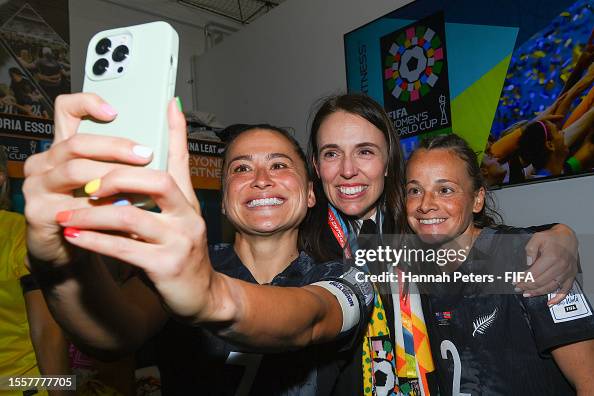Ali Riley of New Zealand takes a selfie with former New Zealand Prime ...