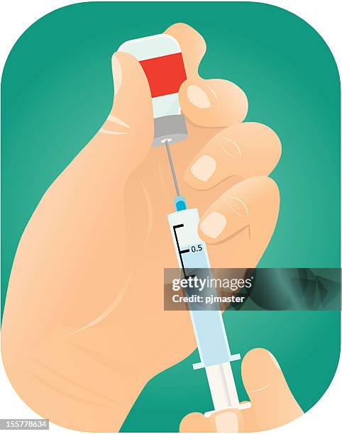 syringe in human hands - getting flu shot stock illustrations