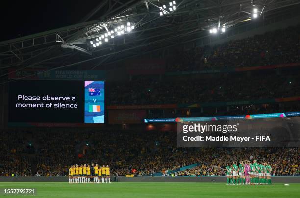 Players of Australia and Republic of Ireland observe a minute of silence for the victims of the Auckland shooting prior to the FIFA Women's World Cup...