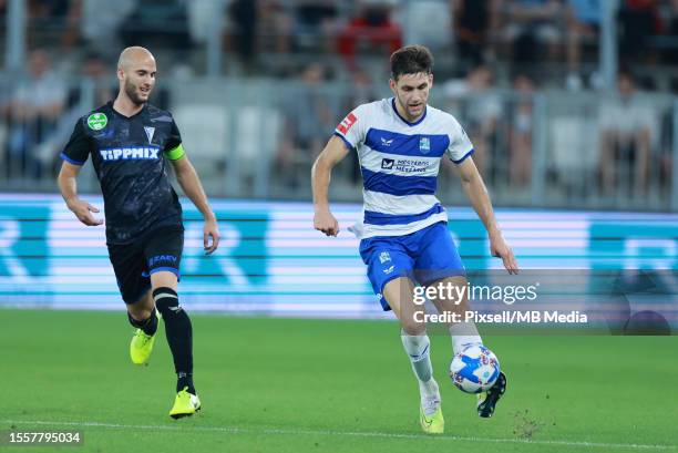 Styopa Mkrtchyan of Osijek controls the ball during the UEFA Europa Conference League Second qualifying round first leg match between NK Osijek and...