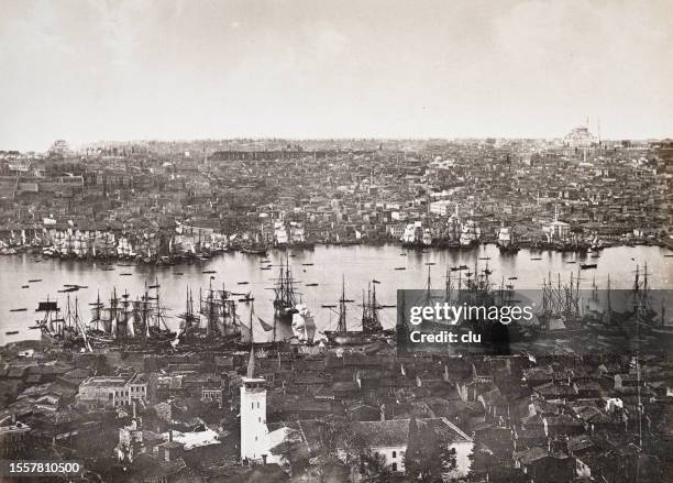 istanbul, view from the galata tower on the golden horn - istanbul stock illustrations