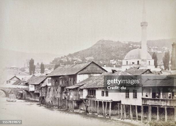 ilustrações de stock, clip art, desenhos animados e ícones de sarajevo, river and mosque - sarajevo
