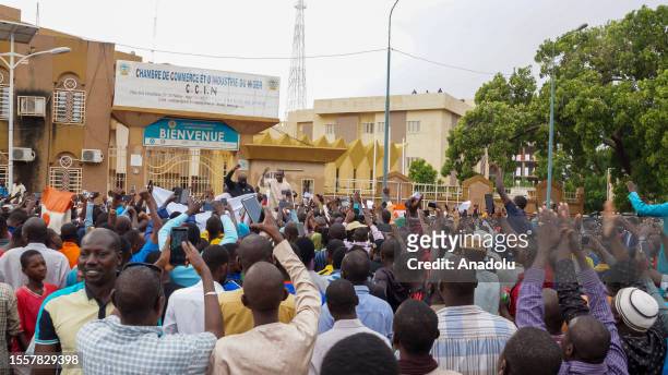 Coup supporters take to the streets after the army seized power in Niamey, Niger on July 27, 2023. The Nigerien presidency confirmed on Wednesday...