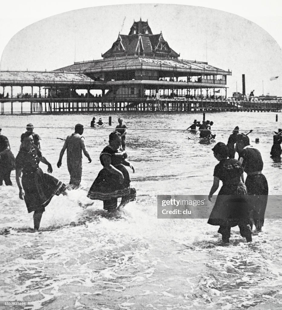 New York City, Iron Steamboat Pier, Coney Island, 1889