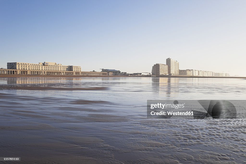 Belgium, View of Ostend beach and high rises