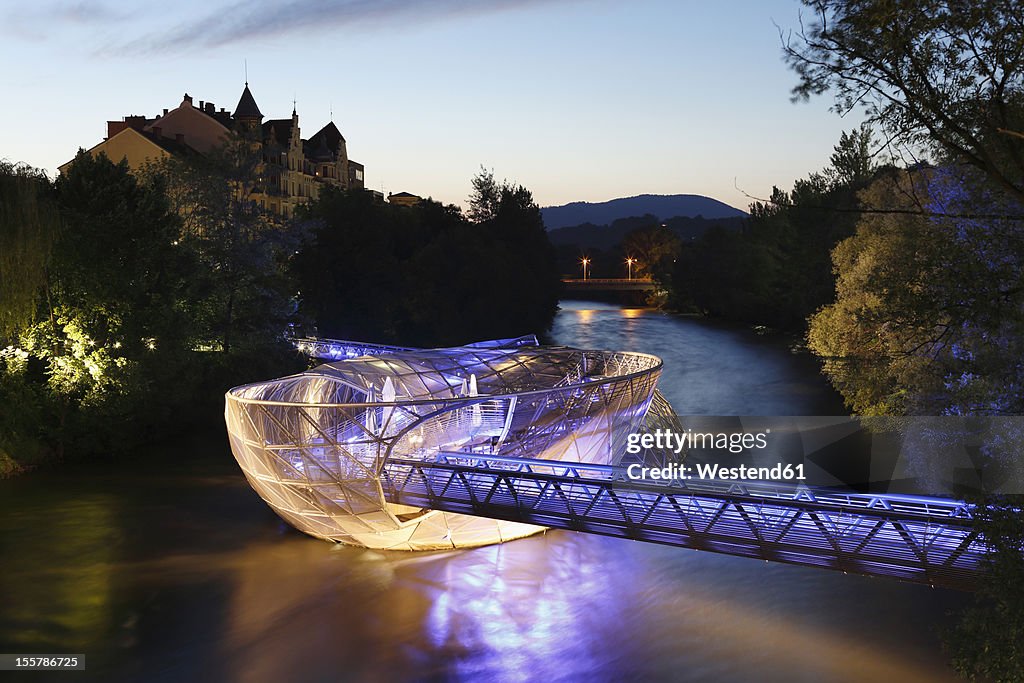 Austria, Styria, Graz, View of Murinsel at River Mur