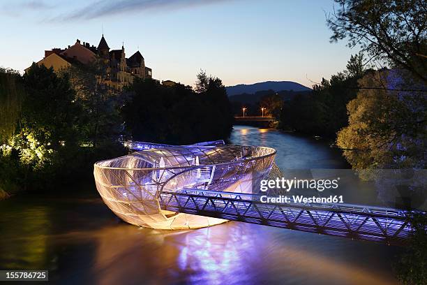 austria, styria, graz, view of murinsel at river mur - graz stock pictures, royalty-free photos & images