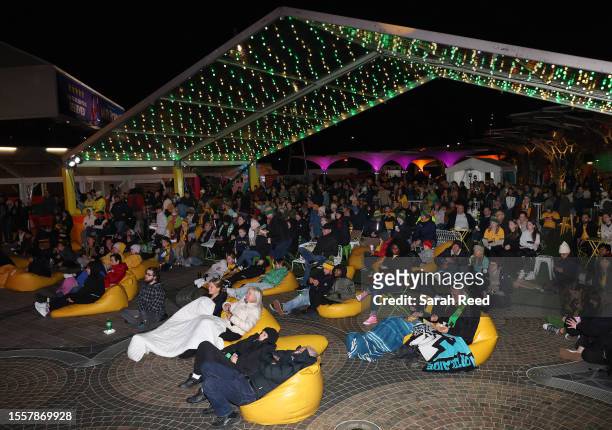 Fans watch the opening FIFA Women's World Cup Australia & New Zealand 2023 Group B match between Australia and Ireland at FIFA Festival of Football,...