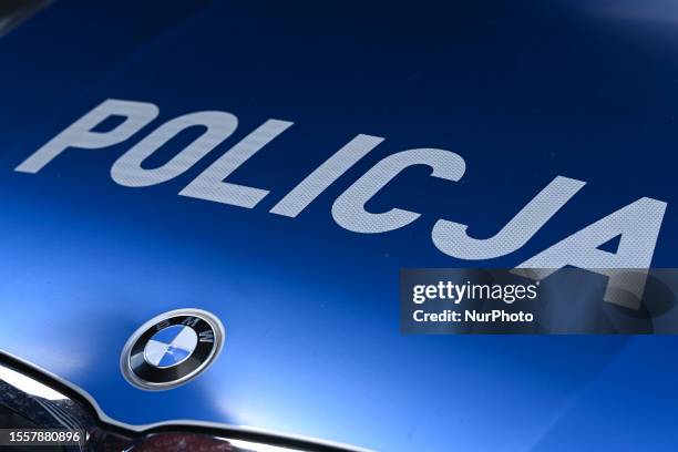 Police car parked in the Market Square during the celebration of the Police Day in Lesser Poland Province held in Krakow, on July 27 in Krakow,...