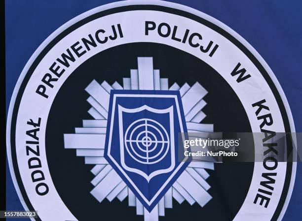 Logo of the Police Prevention Unit seen in the Market Square during the celebration of the Police Day in Lesser Poland Province held in Krakow, on...