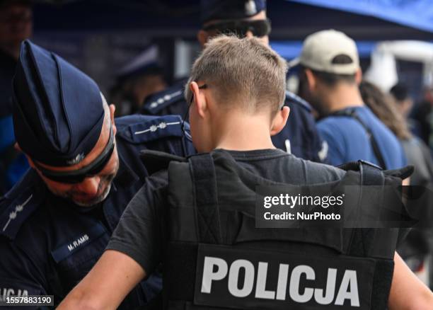 Members of the Provincial Police show their equipment in the Market Square during the celebration of the Police Day in Lesser Poland Province held in...