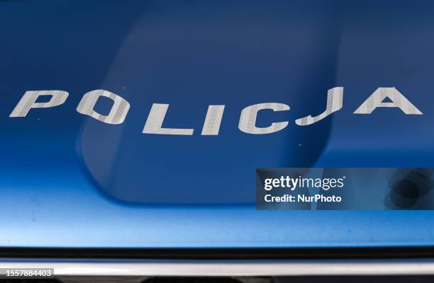 Police car parked in the Market Square during the celebration of the Police Day in Lesser Poland Province held in Krakow, on July 27 in Krakow,...