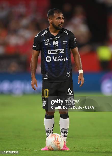 Junior Sornoza of Independiente del Valle prepares to take a free kick during the Sevilla FC v Independiente del Valle - UEFA CONMEBOL Club Challenge...