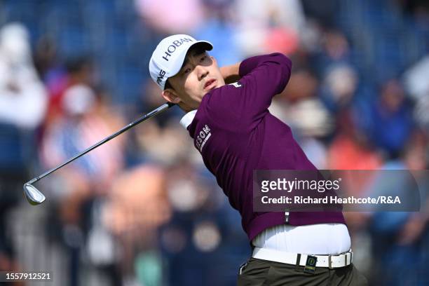 Bio Kim of South Korea tees off the 4thduring Day One of The 151st Open at Royal Liverpool Golf Club on July 20, 2023 in Hoylake, England.