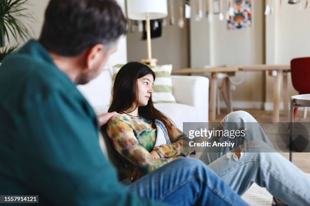 father talking with his daughter about some problems - teenage pregnancy stock pictures, royalty-free photos & images