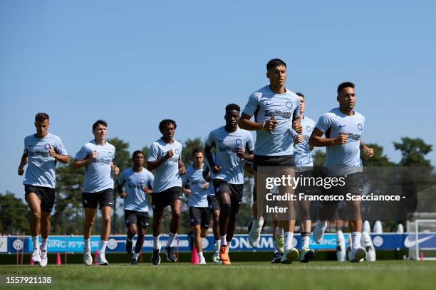 Players of FC Interazionale in action during the FC Internazionale training session at the club's training ground Suning Training Center at Appiano...