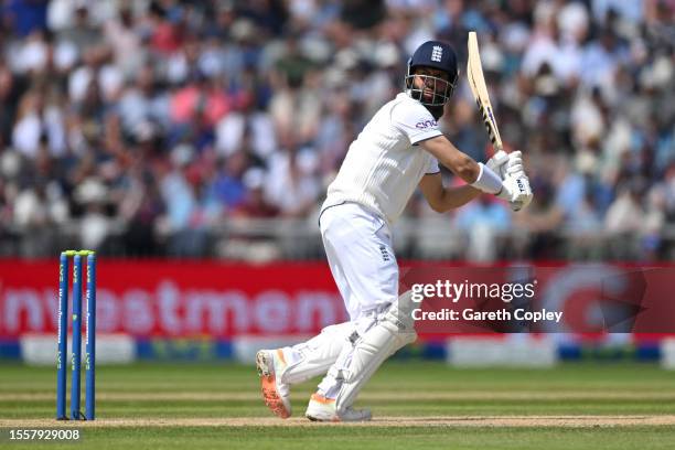 Moeen Ali of England bats during day two of the LV= Insurance Ashes 4th Test Match between England and Australia at Emirates Old Trafford on July 20,...