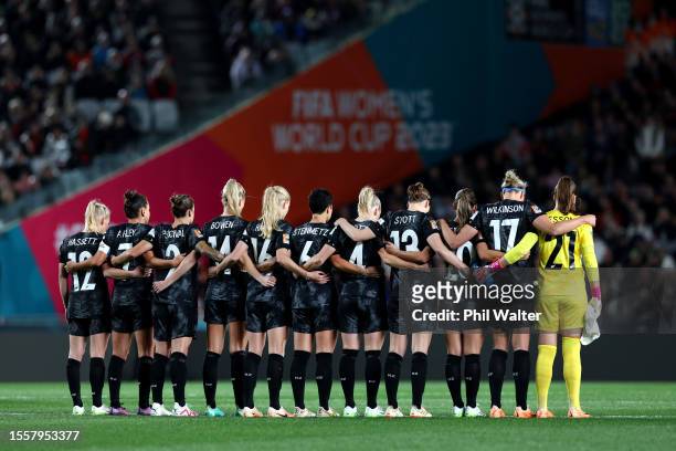 Players of New Zealand observe a minute of silence for victims in Auckland shooting prior to the FIFA Women's World Cup Australia & New Zealand 2023...