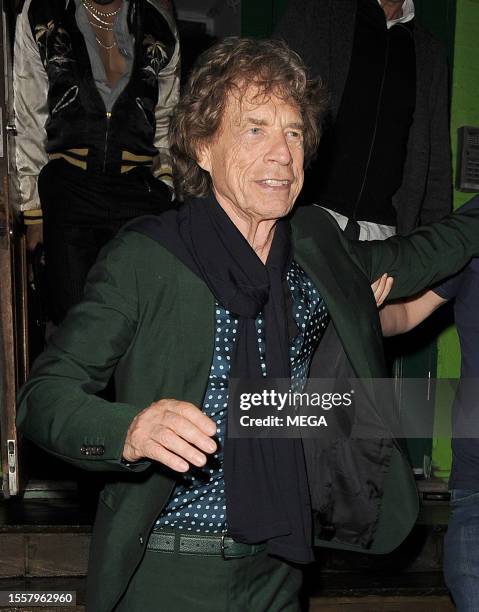 Mick Jagger is seen leaving his 80th Birthday at Embargo on July 26, 2023 in London, United Kingdom.