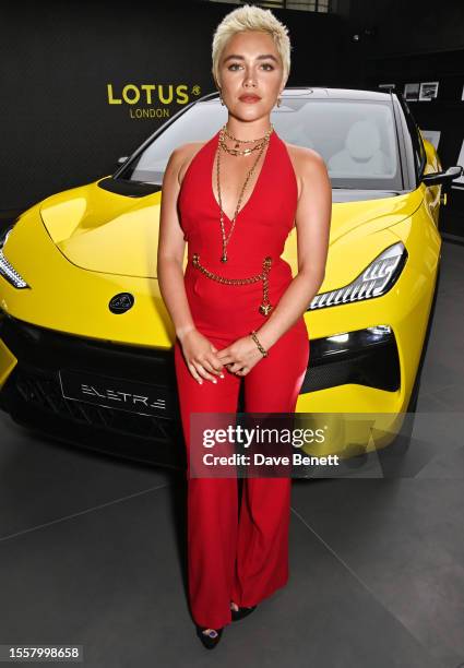 Florence Pugh attends the launch of Lotus London, the first flagship in Europe for Lotus cars, on July 27, 2023 in London, England.