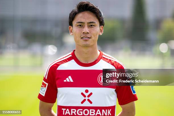 Takashi Uchino of Fortuna Düsseldorf poses during the team presentation at on July 20, 2023 in Duesseldorf, Germany.