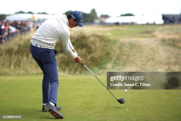 Amateur, Christo Lamprecht of South Africa tees off on the 18th hole on Day One of The 151st Open at Royal Liverpool Golf Club on July 20, 2023 in...