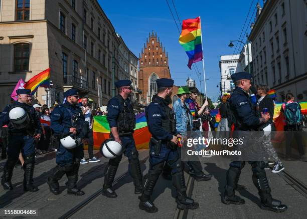 Participants during the 2023 Equality March in Krakow city center, on Saturday, 20 May 2023, in Krakow, Poland, As per organisers, Krakow's Equality...