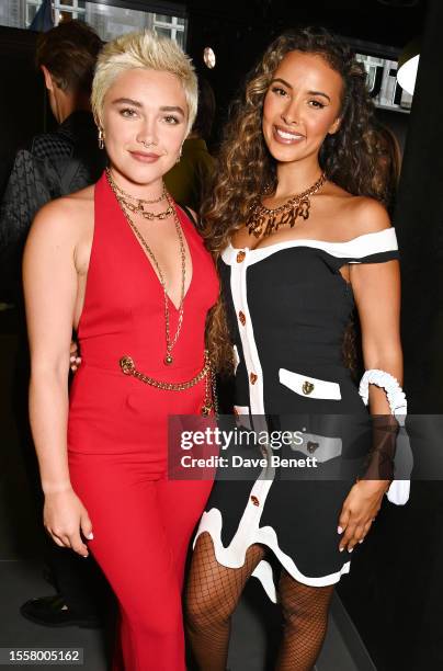 Florence Pugh and Maya Jama attend the launch of Lotus London, the first flagship in Europe for Lotus cars, on July 27, 2023 in London, England.