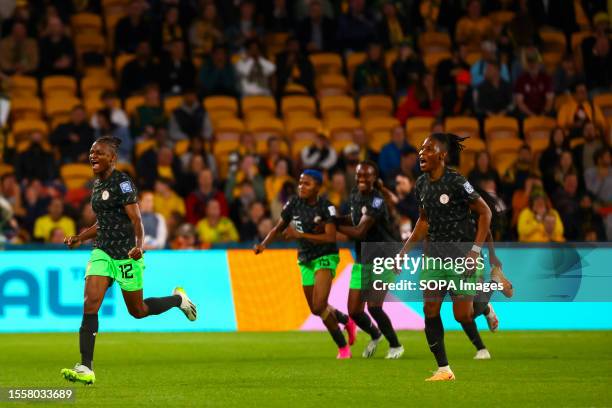 Uchenna Kanu of Nigeria celebrates after scoring a goal during the FIFA Women's World Cup Australia and New Zealand 2023 Group match between...