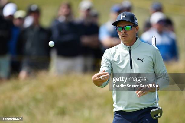 Rickie Fowler of the United States throws a ball during Day One of The 151st Open at Royal Liverpool Golf Club on July 20, 2023 in Hoylake, England.